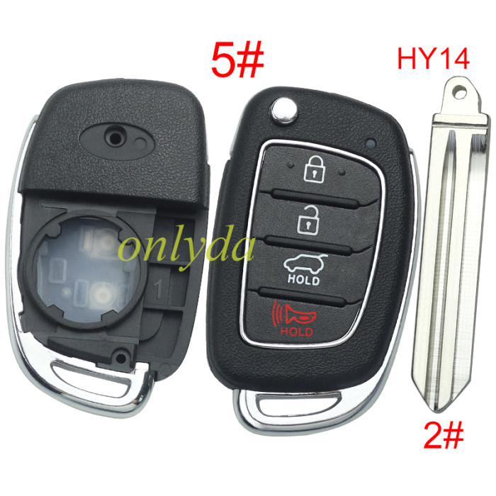 Free shipping 5pcs/lot For Hyundai  remote key blank with badge,with HY14 blade,please choose the button