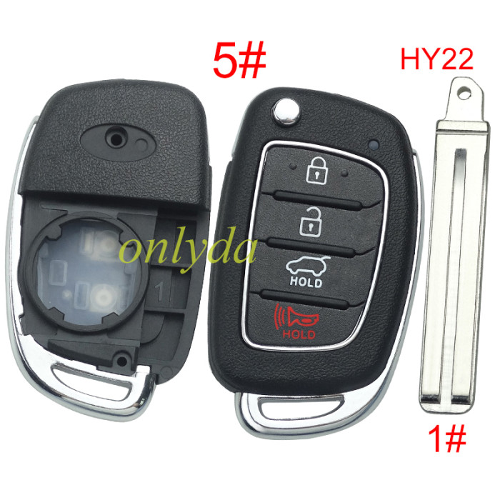 Free shipping 5pcs/lot For Hyundai  remote key blank with badge， with HY22  blade,please choose the button
