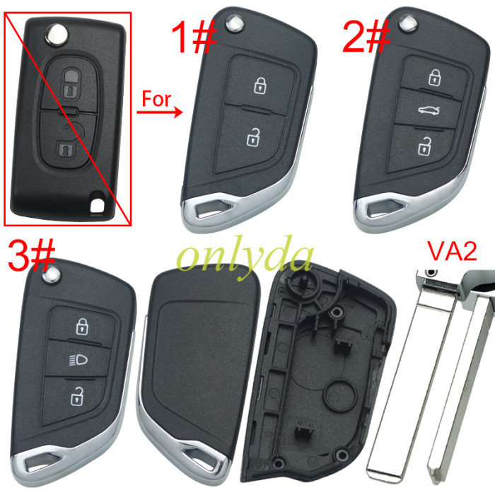 Free shipping 5pcs/lot For Citroen modified  remote key shell without battery clamp with badge place, blade VA2. pls choose the button type