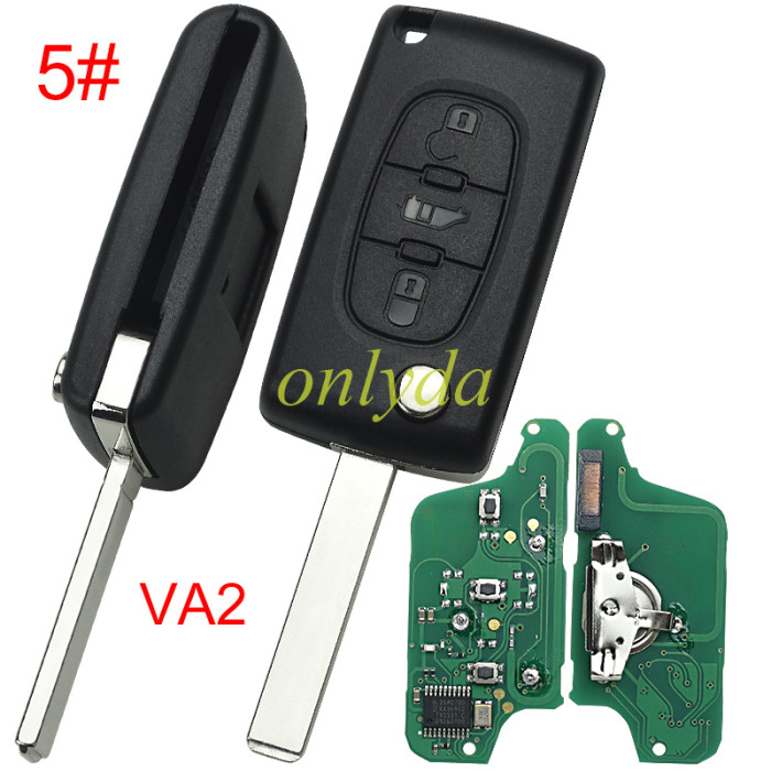 Free shipping KYDZ Brand Peugeot CE0523 3 Button Flip  Remote Key  ASK model  with VA2 and HU83 blade, trunk and light button , please choose the key shell, with 46 chip