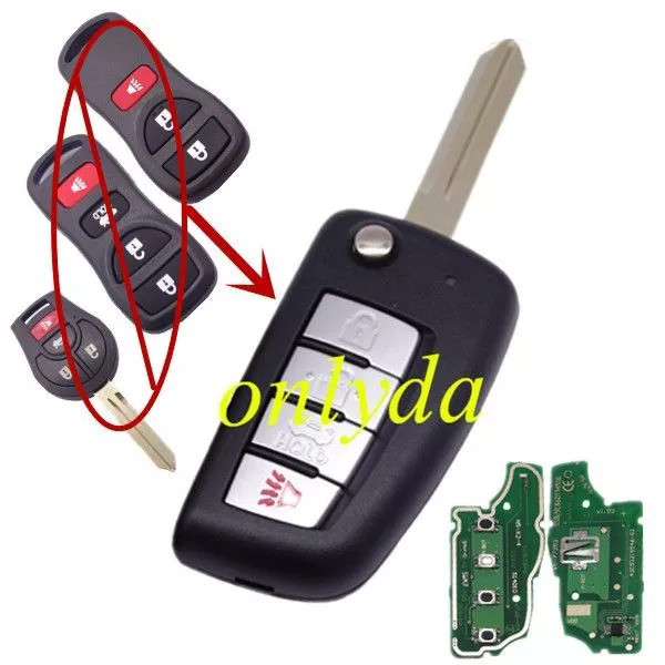 Free shipping 5pcs/lot For Nissan 4 button  remote key with 315mhz   electronic wave model FCCID is KBRASTU15