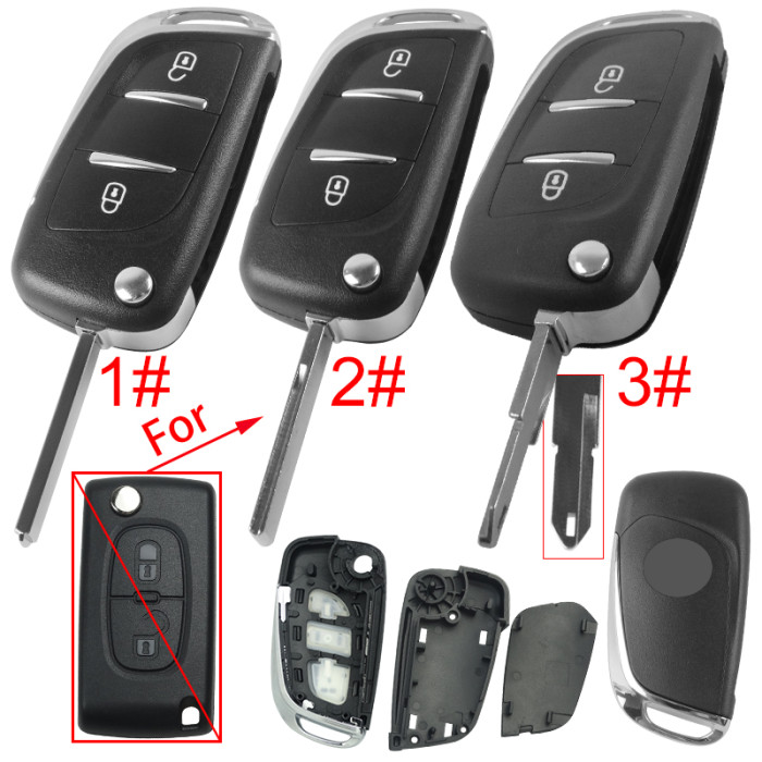 Free shipping 5pcs/lot For Citroen modified 2 button remote key shell without battery clamp with badge place, pls choose the blade type   1#-VA2 2#-HU83 3#-NE73