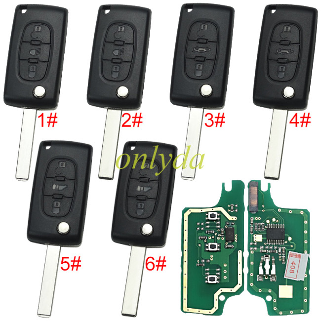 Free shipping KYDZ Brand Peugeot CE0536 3 Button Flip  Remote Key  FSK model  with VA2 and HU83 blade, trunk and light button , please choose the key shell, with 46 chip
