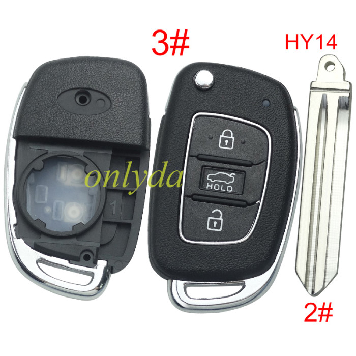 Free shipping 5pcs/lot For Hyundai  remote key blank with badge,with HY14 blade,please choose the button