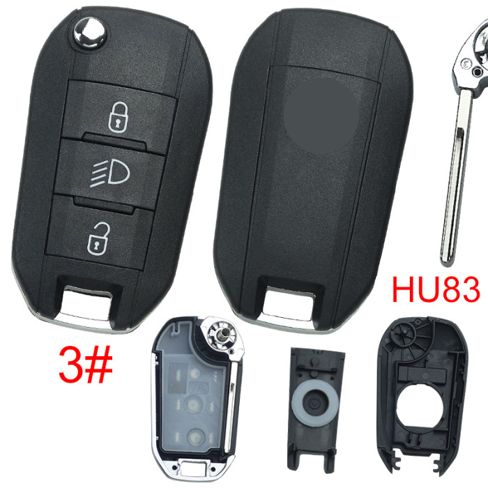 Free shipping 10pcs/lot For Citroen remote key shell with badge, blade HU83. Pls choose the button type