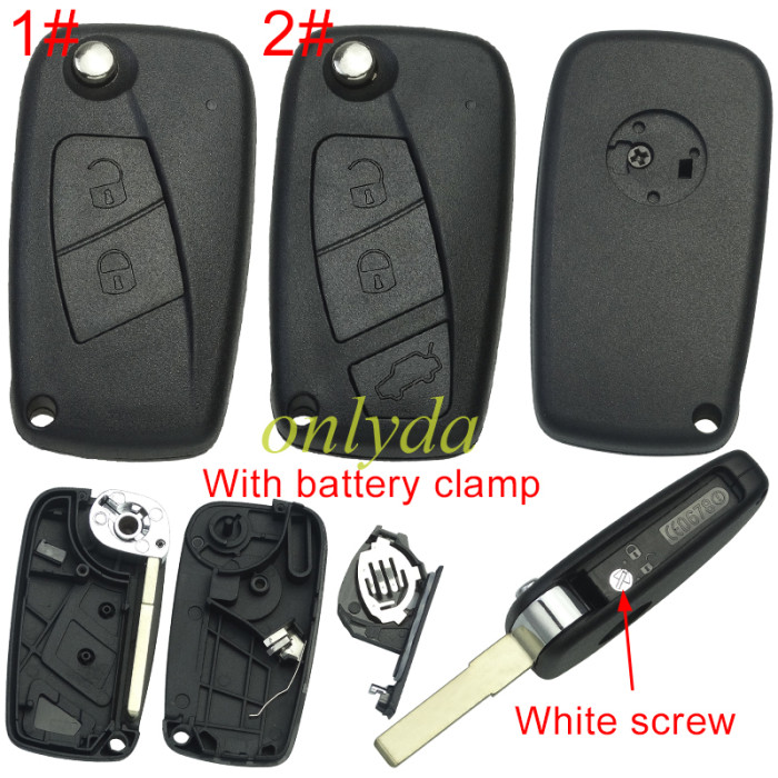 Free shipping 10pcs/lot For Fiat  2/3 button remote key blank withbattery clamp with badge, pls choose model