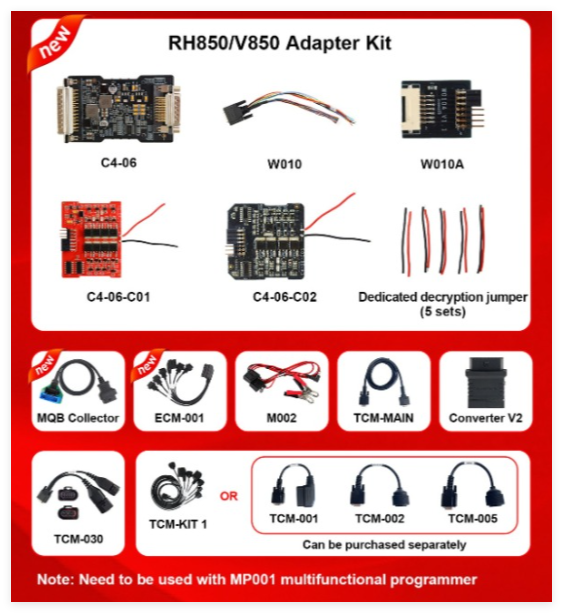 Free shipping for OBDSTAR MQB All Keys Lost RH850/V850 Adapter Full Kit + all cables for Airbag Reset, IMMO Data/Pincode Read, Dashboard, BCM, ELV