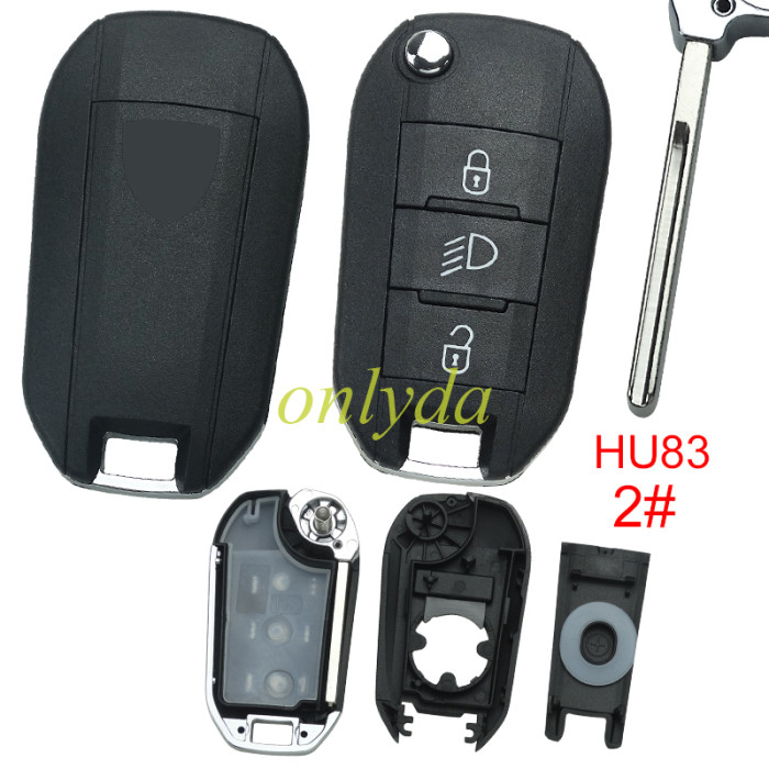 Free shipping 10pcs/lot For Peugeot 3 button remote key shell with triangel Peugeot Badge, pls choose the blade VA2/HU83