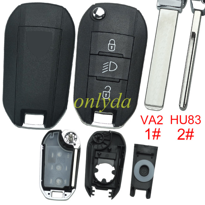 Free shipping 10pcs/lot For Peugeot 3 button remote key shell with triangel Peugeot Badge, pls choose the blade VA2/HU83
