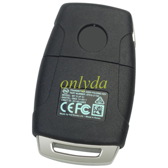 Free shipping ORIGINAL Key for SsangYong 2+1 button remote key OEM SsangYong Korando ID70 433MHz 8751021100  PN:87510-21100 Model:MT FLIP 01 anatel:2902-14-6511 CMIIT ID :2014DJ4662 blade cutted