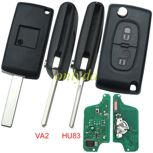 Free shipping KYDZ Brand Citroen CE0523 2 Button Flip  Remote Key with 434mhz  (battery on PCB) with ASK model  with VA2 and HU83 blade , please choose the key shell with 46 chip