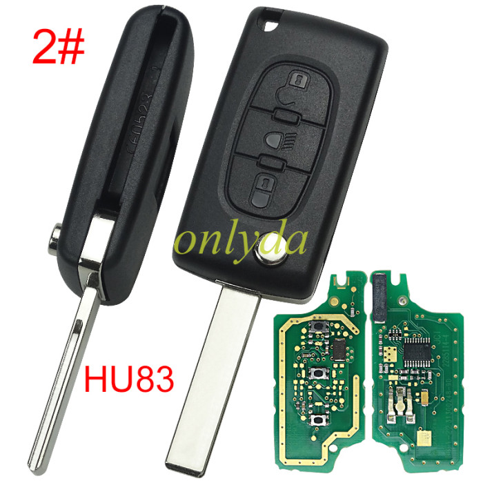 Free shipping OEM PCB for Citroen CE0536 3 Button Flip  Remote Key with 46 chip PCF7941chip ASK model  with VA2 and HU83 blade, trunk and light button , please choose the key shell original PCB with Aftermarket shell