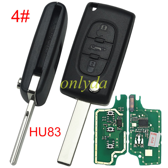 Free shipping 5pcs/lot KYDZ Brand Citroen CE0536 3 Button Flip  Remote Key  FSK model  with VA2 and HU83 blade, trunk and light button , please choose the key shell, with 46 chip