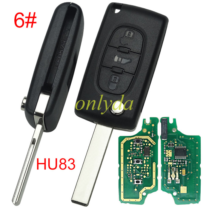 Free shipping OEM PCB for Citroen CE0536 3 Button Flip  Remote Key with 46 chip PCF7941chip ASK model  with VA2 and HU83 blade, trunk and light button , please choose the key shell original PCB with Aftermarket shell