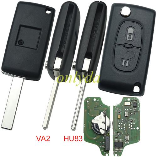Free shipping CE0523 OEM PCB for Citroen 2 Button Flip  Remote Key with 433mhz  (battery on PCB) with FSK model  with 46 chip