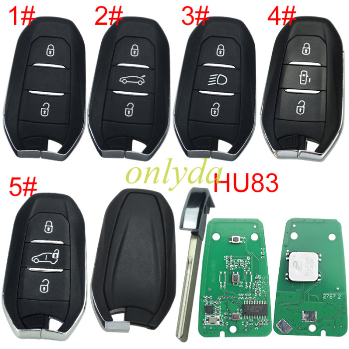 Free shipping For Peugeot Keyless remote key with 4A chip PCF7945M(HITAG AES) , 434mhz, with HU83 blade , pls choose button
