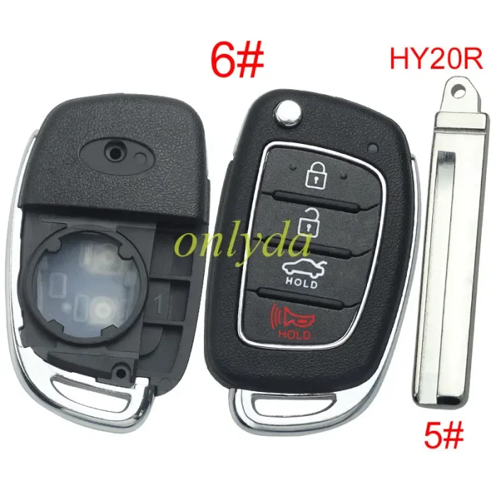 Free shipping 5pcs/lot For Hyundai  remote key blank with badge,with HY20R blade,please choose the button