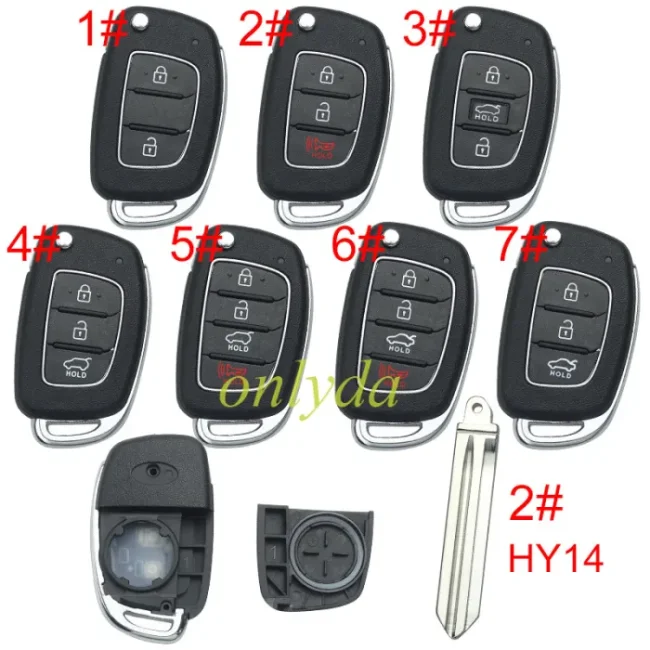 Free shipping 5pcs/lot For Hyundai  remote key blank with badge,with HY14 blade,please choose the button