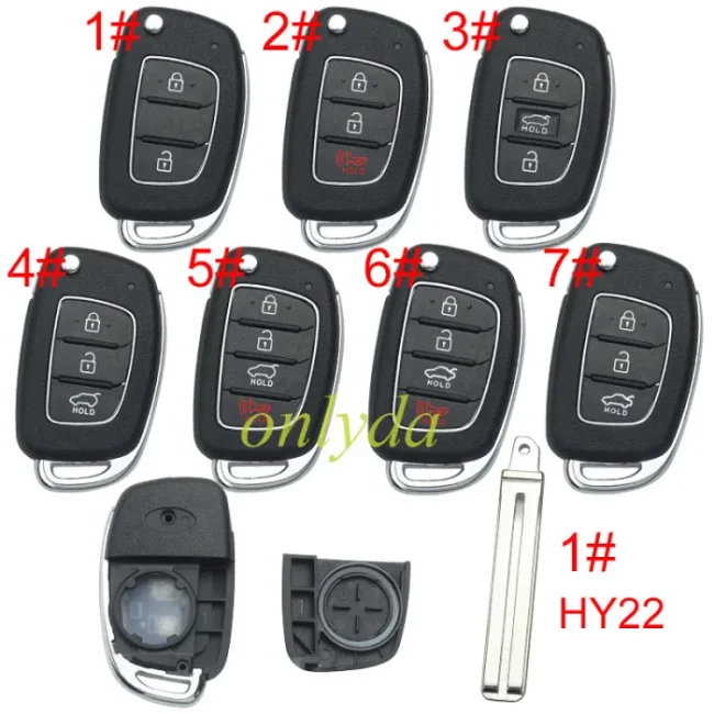 Free shipping 5pcs/lot For Hyundai  remote key blank with badge， with HY22  blade,please choose the button