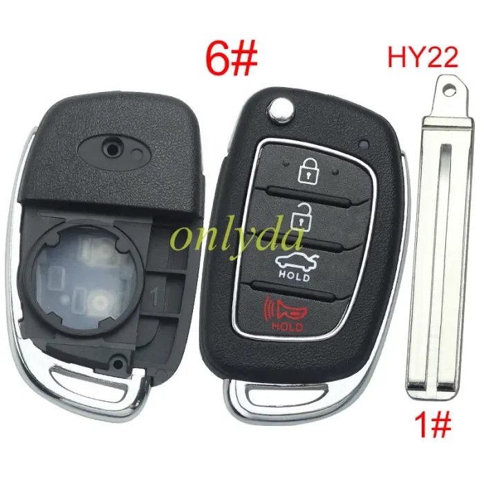 Free shipping 5pcs/lot For Hyundai  remote key blank with badge， with HY22  blade,please choose the button