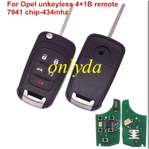 Free shipping For Chevrolet 4+1 button  unKeyless  remote key with 434mhz/315mhz  with 7941 chip