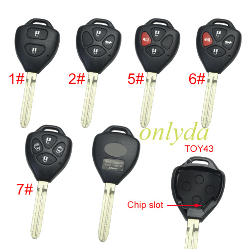 Free shipping 10pcs/lot For Toyota 4 button remote key shell with Toy43 blade with original badge