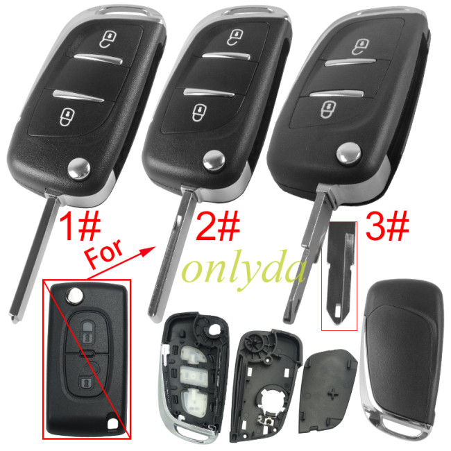 Free shipping 5pcs/lot For Citroen modified 2 button remote key shell with battery clamp without badge place, pls choose the blade type  1#-VA2 2#-HU83 3#-NE73