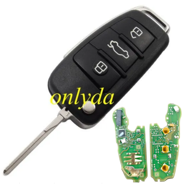 Free shipping OEM Audi  A3 S3 MQB 3 button flip remote key with AES 48 Megamos AES MQB48 Chip  P/N: 8V0 837 220  8V0 837 220G 8V0 837 220F 434mhz ASK model 2012 -2025 Original PCB+aftermarket shell