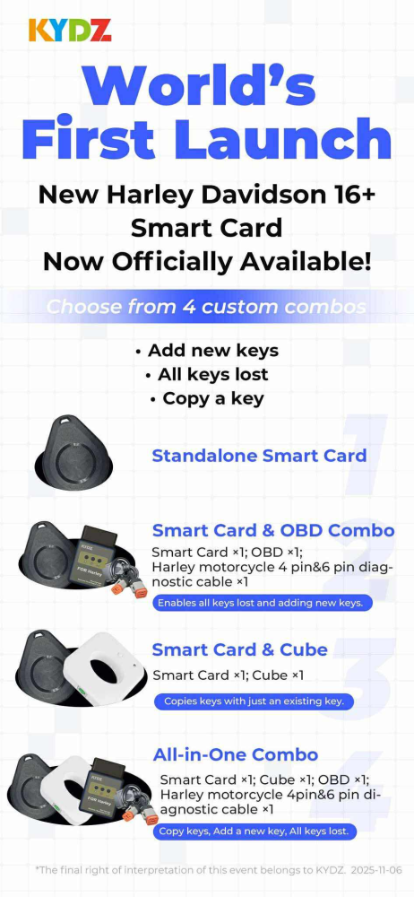 KYDZ Harley Smart Card and  OBD Combo， Smart Card x1pcs;OBD xlpcs; Harley motorcycle 4 pin&6 pin diag- nostic cable x1pcs