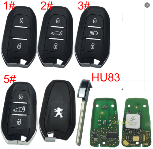 Free shipping original Peugeot smart  remote key with 434mhz (HITAG AES) 4A chip Original PCB+ aftermarket shell HU83 Blade