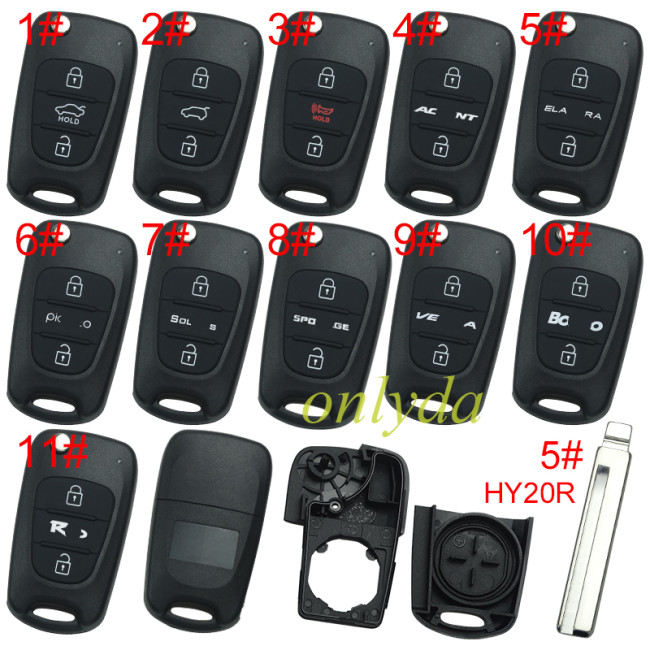 Free shipping 10pcs/lot For Kia  3 button remote key blank without badge with HY20R right  blade, pls choose button