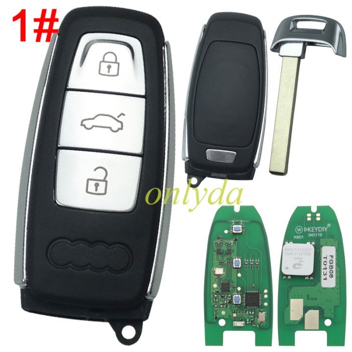 Free shipping KEYDIY FGB08 For Audi Style 3 Buttons Universal Smart Remote support 5C 5D key, pls choose button