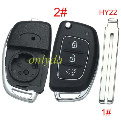 free shipping from HK ,10pcs/unit, For Hyundai 3 button replacement key shell with blade HY22