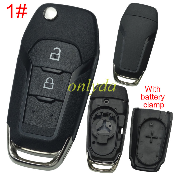 Free shipping from HK,10pcs/lot for Ford  flip remote key shell with Hu101 blade with battery clamp , without badge