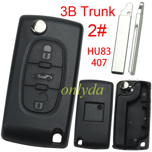 Free shipping from HK,10pcs/lot  for Peugeot flip remote replacement key shell,blade 407-without battery clamp with badge place