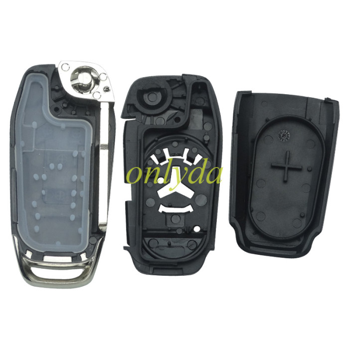 Free shipping from HK,10pcs/lot for Ford  flip remote key shell with Hu101 blade with battery clamp , without badge