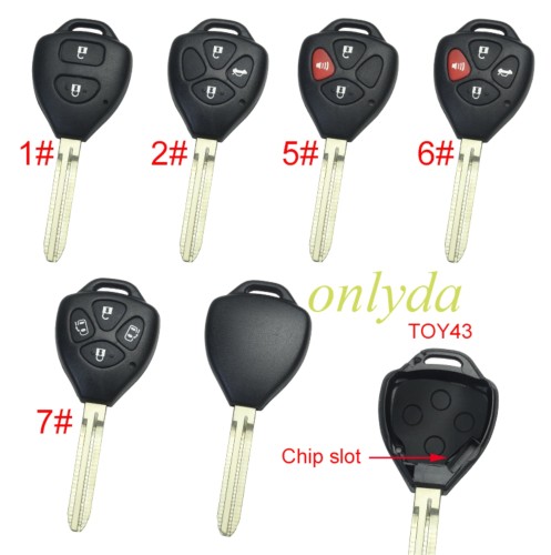 Toyota 3+1 button remote key shell with Toyota43 blade with red panic (no logo)