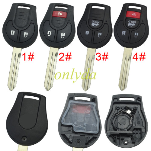 For Nissan  remote key blank with  original Nissan badge place, #3 and #4 with HOLD ， pls choose button model