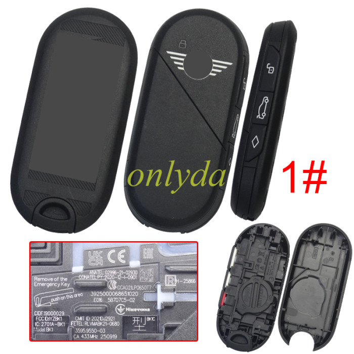 Free shipping Original New Model For Bmw Mini Cooper 2024 Smart Key Fob Remote FCC IYZBK1 2701A-BK1 BK1 434MHZ 49Chips /UWB chip