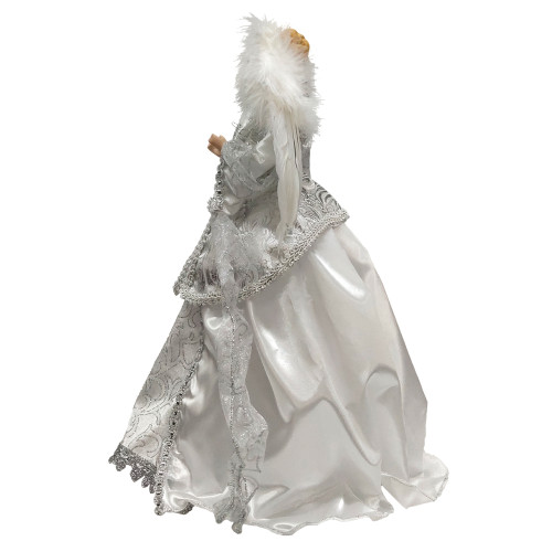 BQS 16-Inch Silver and White Christmas Angel Tree Topper