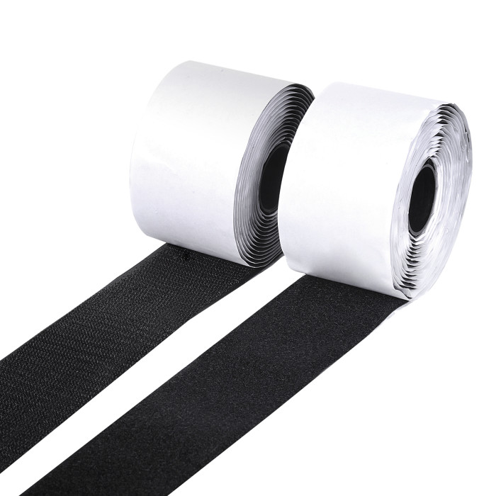 BQS 2 Inch Width Self Adhesive Hook and Loop Sticky Back Tape Fastener Length 10' (Black)