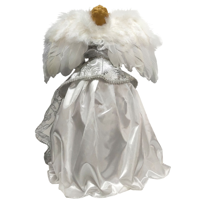 BQS 16-Inch Silver and White Christmas Angel Tree Topper