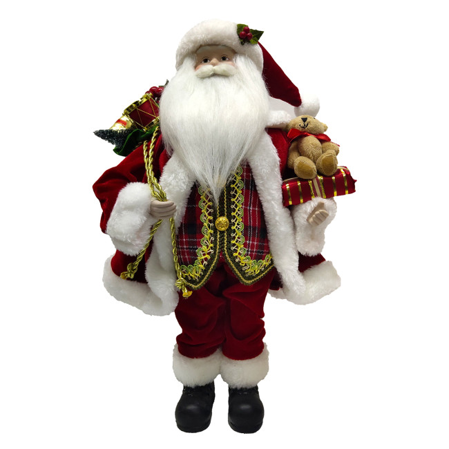 BQS 16 Inches Standing Red and Gold Santa Claus Figure Holding Gift