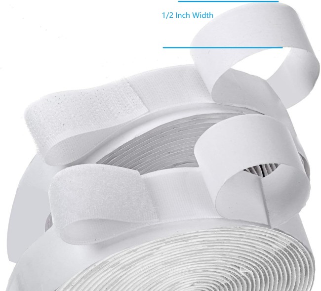 BQS 0.5 Inch Width Self Adhesive Hook and Loop Sticky Back Tape Fastener 16 feet(White)