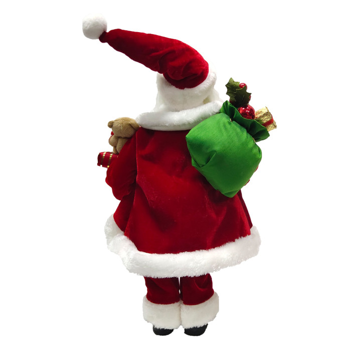BQS 16 Inches Standing Red and Gold Santa Claus Figure Holding Gift