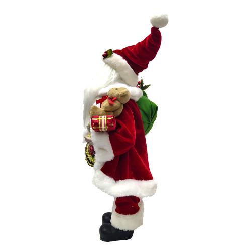 BQS 16 Inches Standing Red and Gold Santa Claus Figure Holding Gift