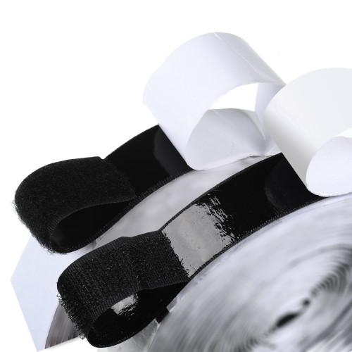 BQS 16 Feet Length 0.75 inch Width Hook and Loop with Strong Self Adhesive Tape Strip Fastener (Black)