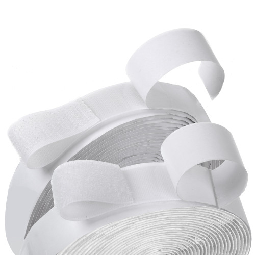 BQS 16 Feet Length 0.75 Inch Width Hook and Loop with Strong Self Adhesive Tape Strip Fastener (White)