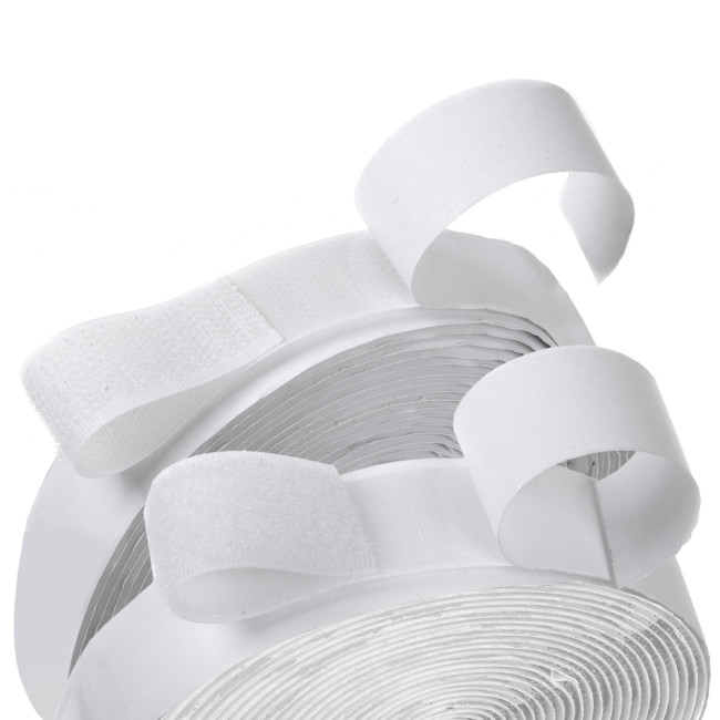 BQS 16 Feet Length 0.75 Inch Width Hook and Loop with Strong Self Adhesive Tape Strip Fastener (White)