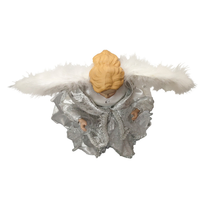 BQS 16-Inch Silver and White Christmas Angel Tree Topper